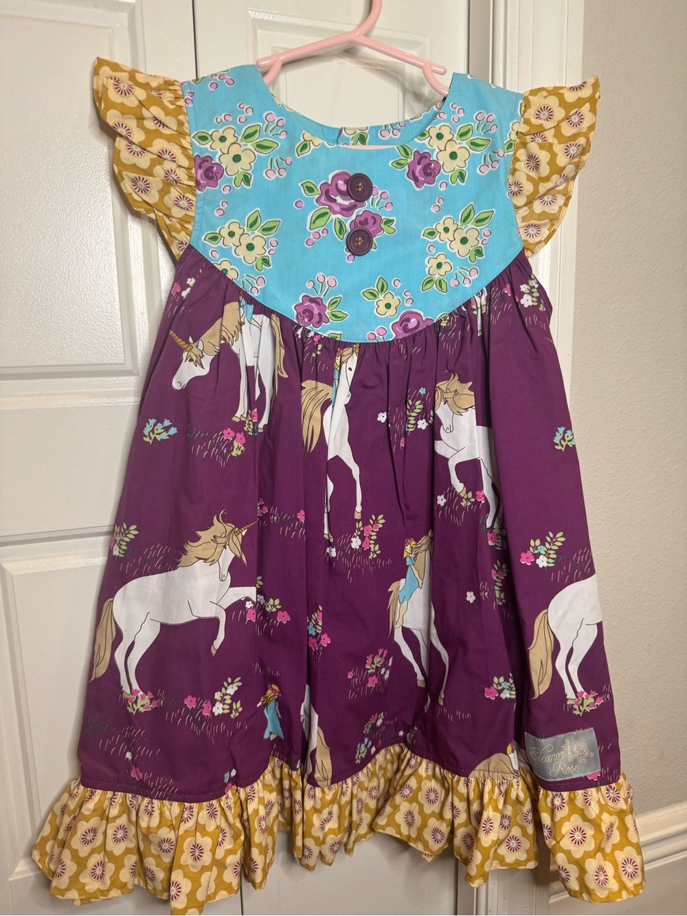 Eleanor Rose Purple Unicorn Print Ruffled Dress